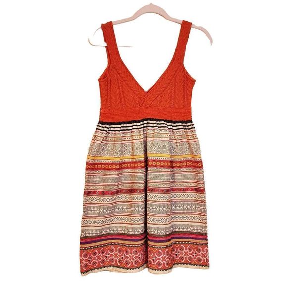 Free People! Nordic Folk Art Dress Embroidered Beaded Sweater Knit Strapless - Picture 2 of 9